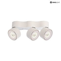 LED ceiling luminaire UNI TRIPLE,28W 3000K 2150lm 35, rotatable and pivotable, dimmable, matt white / silver