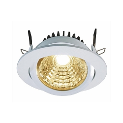 Recessed LED ceiling luminaire COB 95 round, current constant, 28-31V, 350 mA, 12W, 3000K, swivelling 45, white
