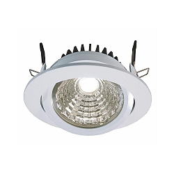 Recessed LED ceiling luminaire COB 95 round, current constant, 28-31V, 350 mA, 12W, 4000K, swivelling 45, white
