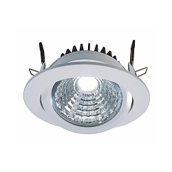 Recessed LED ceiling luminaire COB 95 round, current constant, 28-31V, 350 mA, 12W, 6000K, swivelling 45, white