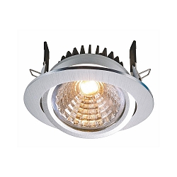 Recessed LED ceiling luminaire COB 95 round, current constant, 28-31V, 350 mA, 12W, 3000K, swivelling 45, brushed aluminum