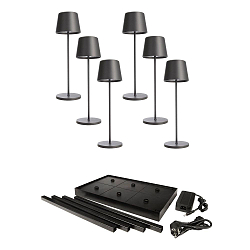 Lampada da tavolo a batteria CANIS GASTRO M con dimmer a sfioramento, con caricatore, 6 pezzi IP65, grigio scuro