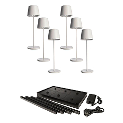 Lampada da tavolo a batteria CANIS GASTRO M con dimmer a sfioramento, con caricatore, 6 pezzi IP65, grigio scuro
