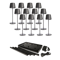 Lampada da tavolo a batteria CANIS GASTRO L con dimmer a sfioramento, con caricatore, 12 pezzi IP65, grigio scuro