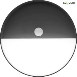 LED Akku-Wandleuchte MEG, rund, mit PIR Sensor, 5W, 3000K, 460lm, IP44, anthrazit