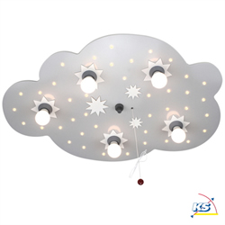 Kinderzimmer-Deckenleuchte STERNENWOLKE 40x LED + 5x E14, mit Zugschalter fr Nachtlicht, Silber