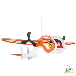  Pendelleuchte FLUGZEUG MIT JOE, Kinderzimmerleuchte, 1x E27, wei / orange