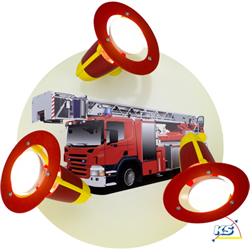 Rondell spotlight FIRE DEPARTMENT CAR, nursery lamp, 3x E14, red