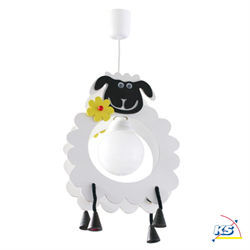 Pendelleuchte SCHAF JOHN, Kinderzimmerleuchte, 1x E27, schwarz / weiß