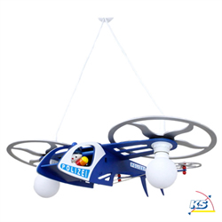 Pendelleuchte POLIZEI HELIKOPTER MIT JOE, Kinderzimmerleuchte, 2x E27, dunkelblau / silber