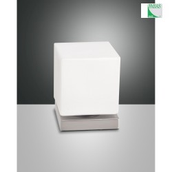 Lampada da tavolo BRENTA Forma di cubo, con sensore, dimmerabile IP20, Nichel satinato, Bianco dimmerabile