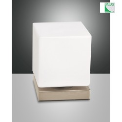 Lampada da tavolo BRENTA Forma di cubo, con sensore, dimmerabile IP20, Oro opaco, Bianco dimmerabile