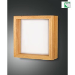 LED Wandleuchte WINDOW, 37.5 x 37.5cm, 29W 3000K 2880lm, mit Steckerkabel + Schalter, Eiche / Acryl, Eichenholz