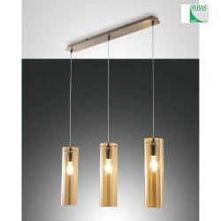 Pendelleuchte SINTESI, 3-flammig, 3x E27 max. 60W, Metall / geblasenes Glas, Amber