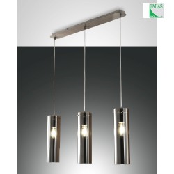 Pendelleuchte SINTESI, 3-flammig, 3x E27 max. 60W, Metall / geblasenes Glas, Grau transparent