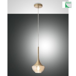 Pendant luminaire APOLLO, E27, 1x 40W, IP20, satin brass/amber