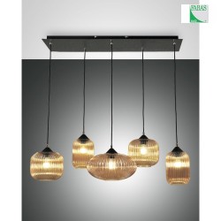 Luci a sospesione GILLIS 5-Lampadine E27 IP20, Ambra, Nero dimmerabile