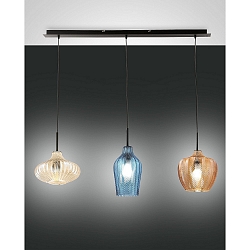 Luci a sospesione OLBIA 3-Lampadine E27 IP20, Ambra, Azzurro, Champagne, Nero