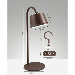 Battery lamp ARMANDA IP54, rust brown dimmable