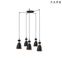 Luminaire  suspension RETRO 5 flammes E14 IP20, cuivre, noir mat 