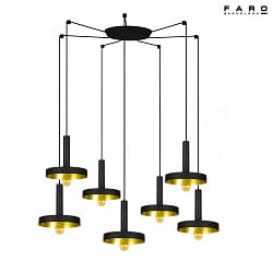 Luminaire  suspension WHIZZ 7 flammes E27 IP20, or, noir 