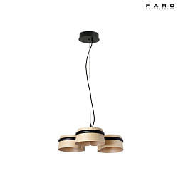 pendant luminaire LOOP 3 flames LED IP20, black matt, ash wood 