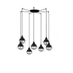 pendant luminaire CLAIRE 7 flames E27 IP20, black glossy 
