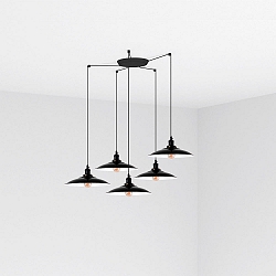 pendant luminaire LANG 5 flames E27 IP20, black glossy 