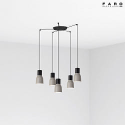 pendant luminaire KOMBO 5 flames E27 IP20, grey, black matt 