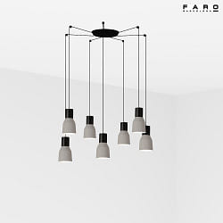 pendant luminaire KOMBO 7 flames E27 IP20, grey, black matt 