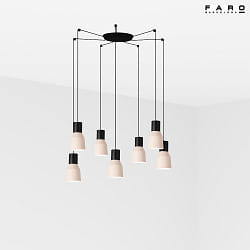 pendant luminaire KOMBO 7 flames E27 IP20, beige, black matt 