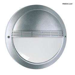 LED Auenwandleuchte 27cm, IP65, 8W, 4000K, 900lm, mit Gitter, rund, Abdeckung opal, silber