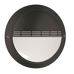 LED Auenwandleuchte 27cm, IP65, 12W, 3000K, 1400lm, mit Gitter, rund, Abdeckung opal, schwarz
