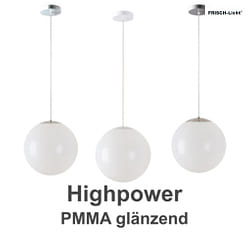 LED Kugelpendelleuchte, 40cm, 355, 52W, IK06, IP40, DALI dimmbar, PMMA glnzend wei, 4000K, 7400lm, Baldachin chrom