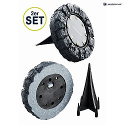 LED Solar Earth spike luminaire SIENA, 2 pack, round, 1,2V, 3000K, dark gray