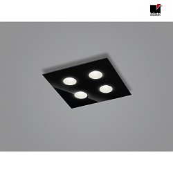 LED Deckenleuchte NOMI, IP20, 4-flammig, 38 x 38cm, 28W 2700K 1910lm, dimmbar, Stahl + Murano-Glas, schwarz matt