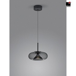 LED Pendelleuchte SICA, IP20, 1-flammig,  32cm, 17W 2700K 1360lm, dimmbar, Glasschirm grau, schwarz matt