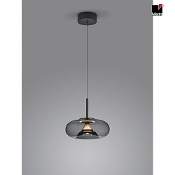 LED Pendelleuchte SICA, IP20, 1-flammig,  32cm, 17W 2700K 1360lm, dimmbar, Glasschirm grau, schwarz matt, gold
