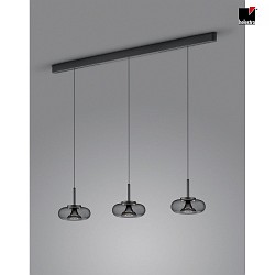 LED Pendelleuchte SICA, 3-flammig,  22cm, 27W 2700K 2170lm, dimmbar, Glasschirm grau, schwarz matt