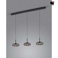 LED Pendelleuchte SICA, 3-flammig,  22cm, 27W 2700K 2170lm, dimmbar, Glasschirm grau, schwarz matt, gold