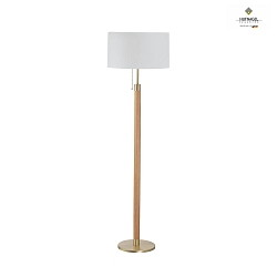 Wooden floor lamp LIGNUM, height 140cm, E27, with cable switch, natural oak / white chintz shade, matt brass