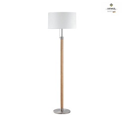 Wooden floor lamp LIGNUM, height 140cm, E27, with cable switch, natural oak / white chintz shade, matt nickel