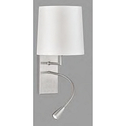 Wall lamp HAVANNA, round, E27 + flexible LED reading light + switch, matt nickel / cream white shade,  mother-of-pearl effect