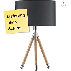 Tischleuchte DROP, 51cm, mit Tripod-Stativ, mit Schnurschalter, ohne Schirm, nickel matt / eiche natur