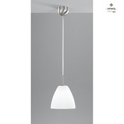 Pendant luminaire,  20cm / height 120cm, E27, white satined opal glass, matt nickel