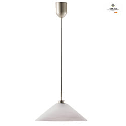 Pendelleuchte JENN,  40cm, konisch, E27, mit Kabellift 70-150cm, Alabaster-Glas wei, ML platin / Kabel grau