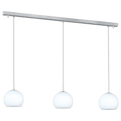 Pendant luminaire BOLERO, 3-flame, length 110cm, 3x E14, matt opal glass / matt nickel