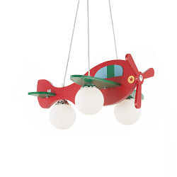 Holz-Pendelleuchte AVION, 3-flammig, 3x E14 max. 40W, Weinrot / Grn / Opal