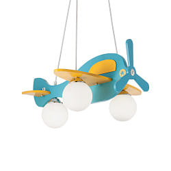 Holz-Pendelleuchte AVION, 3-flammig, 3x E14 max. 40W, Petrol / Gelb / Opal