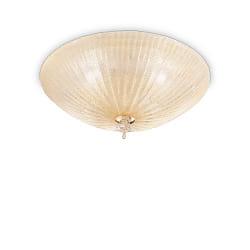 Deckenleuchte SHELL, 4-flammig,  50cm, E27, Bernstein-Splittglas / Messing